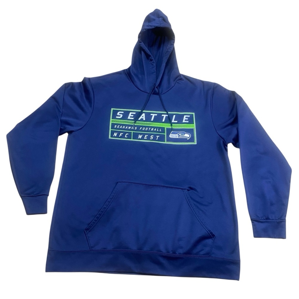 Majestic Navy Blue Seattle Seahawks NFC WEST Sweatshirt Kangaroo Hoodie size M